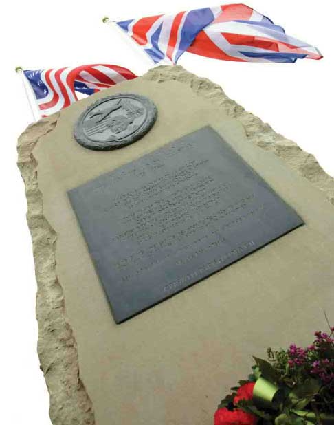 Memorial with UK and USA flags